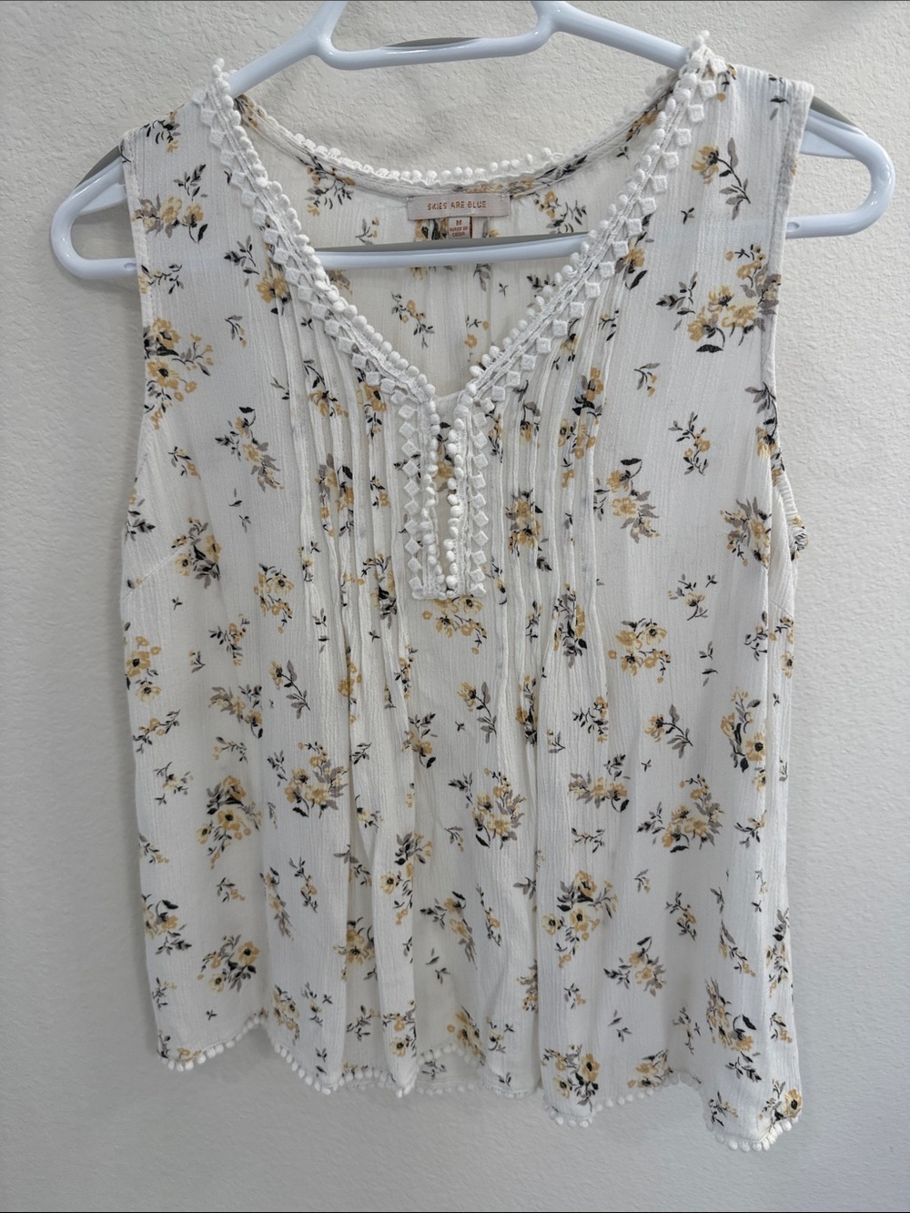 Soft & Floral Sleeveless V-Neck Top - Cream with Yellow Floral